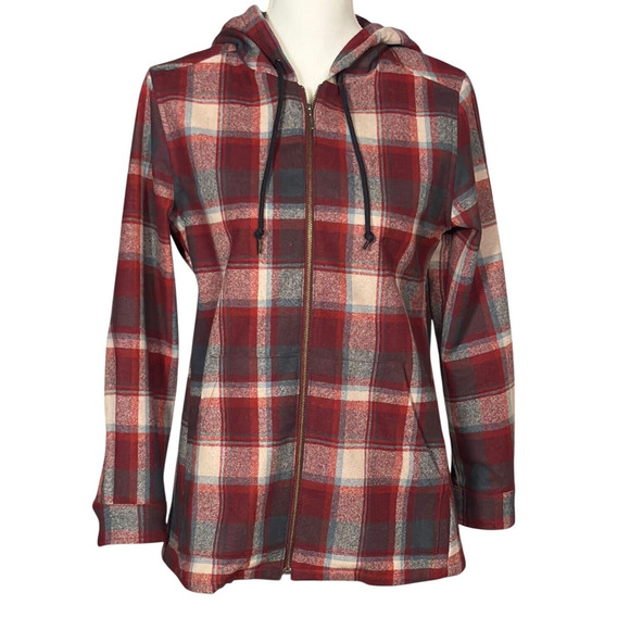 Pendleton Zip Up Hoodie Jacket Red Size Petite Small Plaid Wool Pockets Layering - Picture 8 of 8